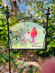 Summer Cardinal Pair Garden Sign