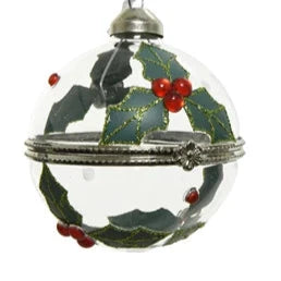 Bauble Glass Holly Fillable Ornament, 2 Styles