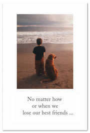 Boy & Dog on Beach Pet Condolence Card