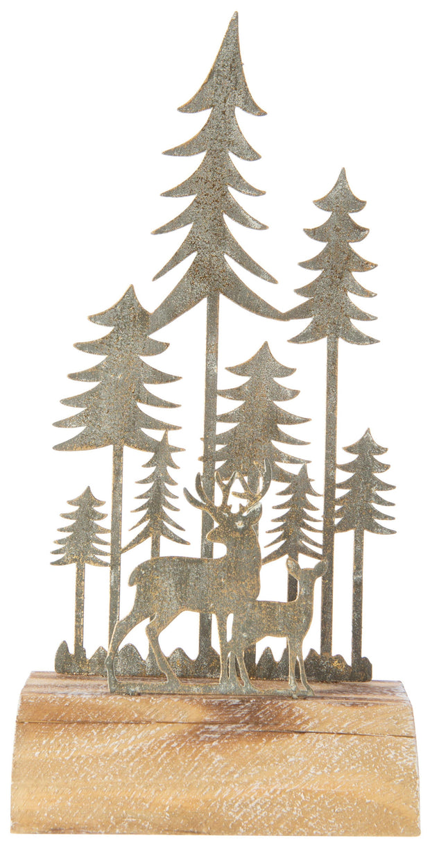 Antique Gold Reindeer in Forest Silhouette