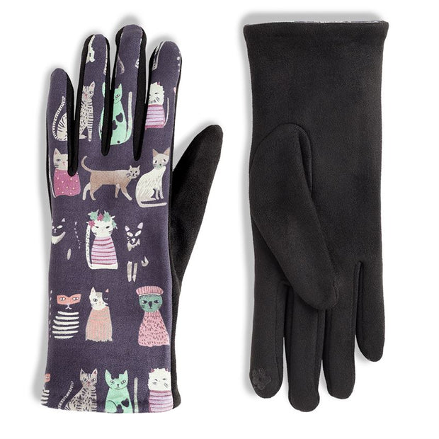 Printed Sweater Cats Touchscreen Gloves