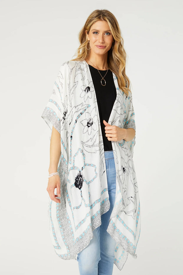 Mya Kimono - White/Black/Turquoise