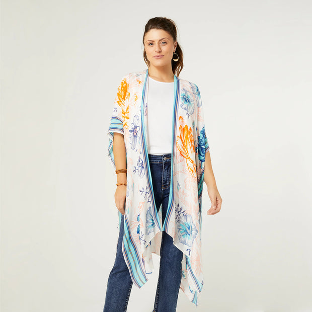 Mya Kimono - White/Coral/Turquoise