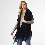 Eloise Hooded Ruana with Frayed Fringe