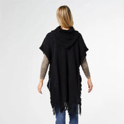 Eloise Hooded Ruana with Frayed Fringe