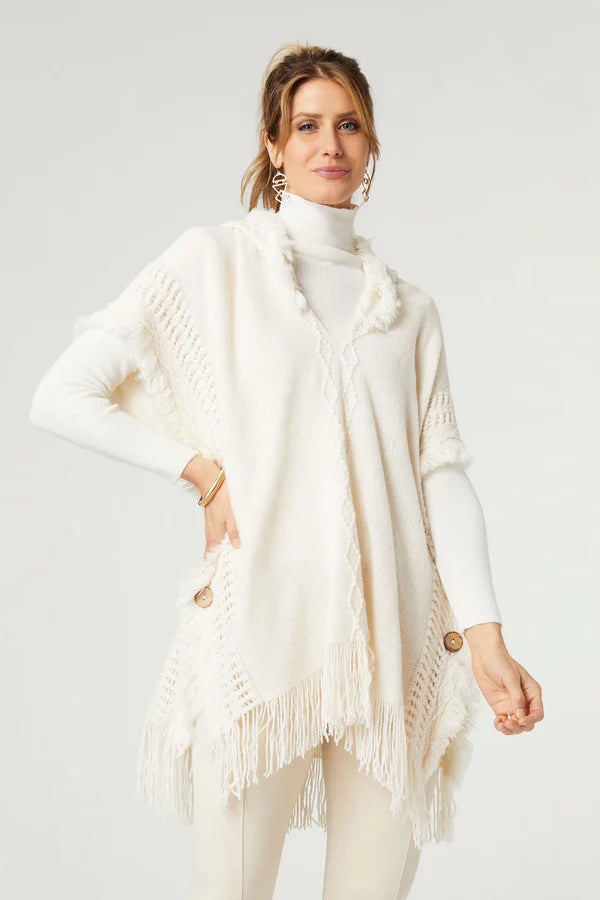 Eloise Hooded Ruana with Frayed Fringe