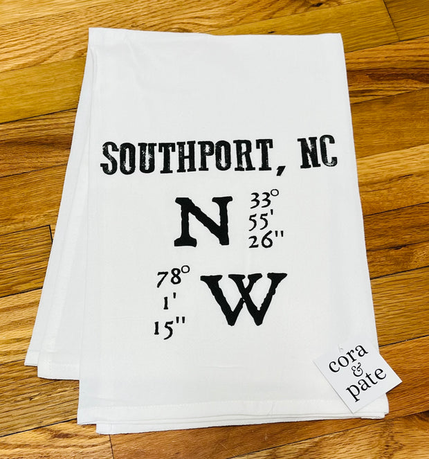 Southport, NC Latitude/Longitude Flour Sack Towel