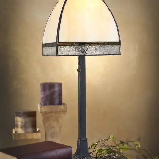 Ivory Opalescent Stained Glass Table Lamp