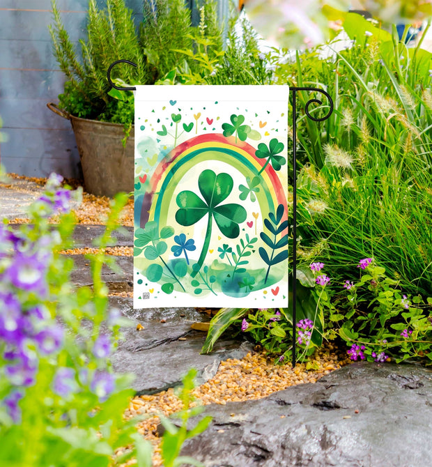 Rainbow Clover Garden Flag