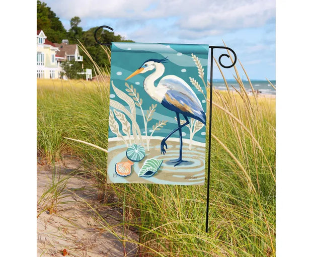 Blue Heron with Sea Shells Garden Flag