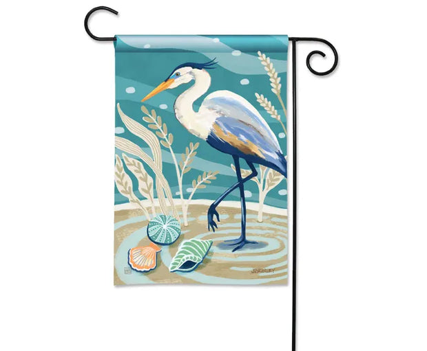 Blue Heron with Sea Shells Garden Flag