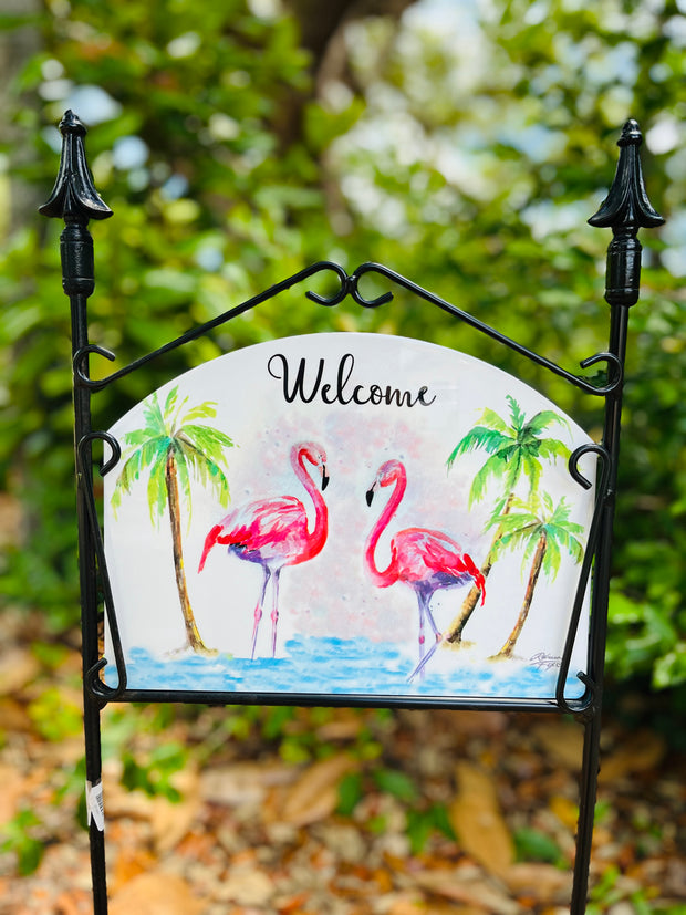 Flamingos Welcome Garden Sign