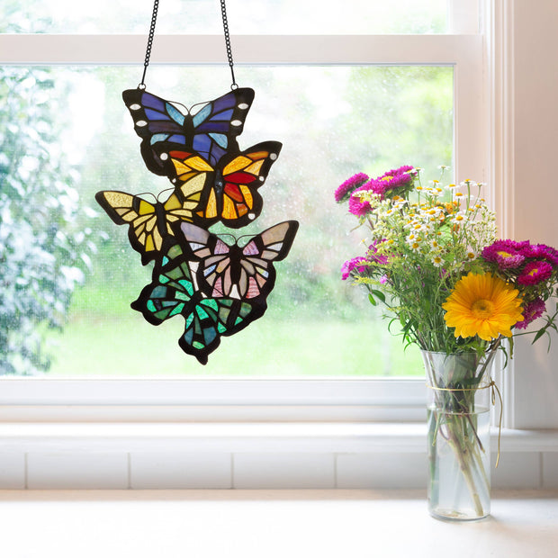 13.25"H Butterfly Cluster Stained Glass Window Panel