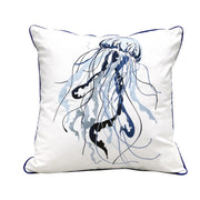 Blue Jellyfish Embroidered Indoor/Outdoor Pillow