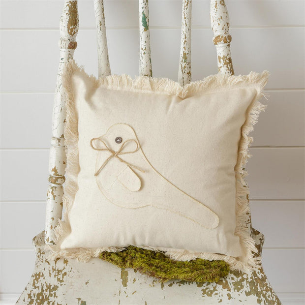 Patch Bird with Fringe Pillow, 12"