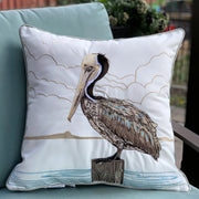 Sunbathing Brown Pelican Indoor/Outdoor Pillow