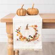 60" White Pumpkin with Leaves Table Runner