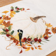 60" White Pumpkin with Leaves Table Runner