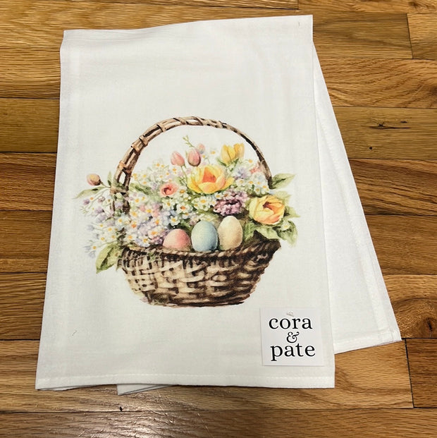 Easter Floral Basket Flour Sack Towel