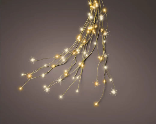 8' LED Tree Cascade Micro Lights Gold Wire