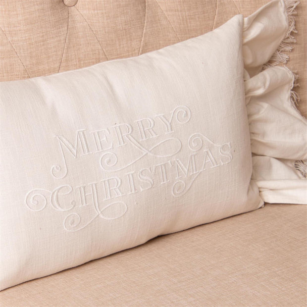 Ruffled Edge "Merry Christmas" Lumbar Pillow