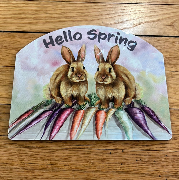 Carrot Rabbits Hello Spring Garden Sign