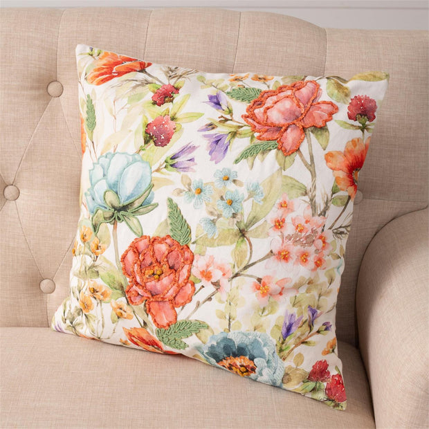 Embroidered Garden Floral Pillow