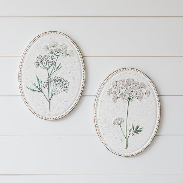 Queen Anne's Lace Floral Embossed Wall Art, Set of 2