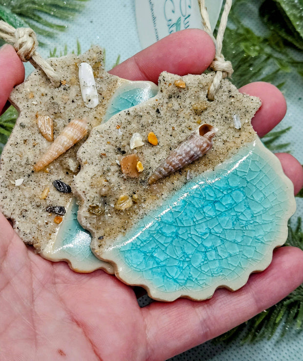 Sandy Ocean Teal Sea Shell Ornament