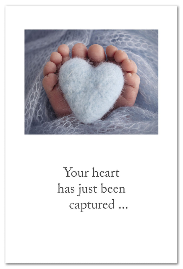 Blue Felt Heart & Baby Feet New Baby Card