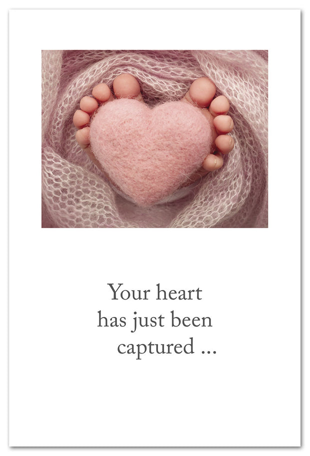 Pink Felt Heart & Baby Feet New Baby Card