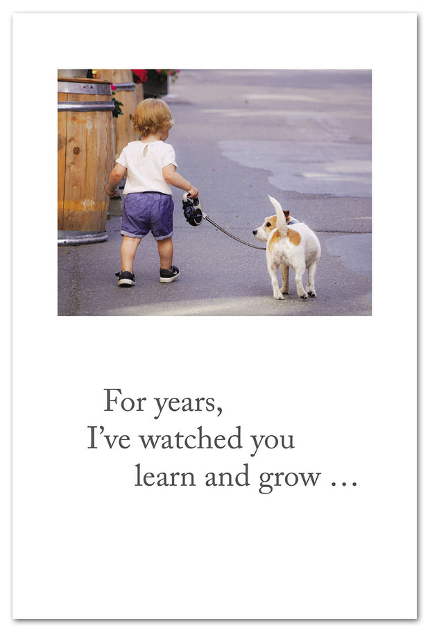 Toddler Leading Dog Congratulations Card