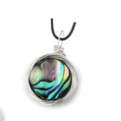 Abalone Wire Wrapped Round Pendant Necklace