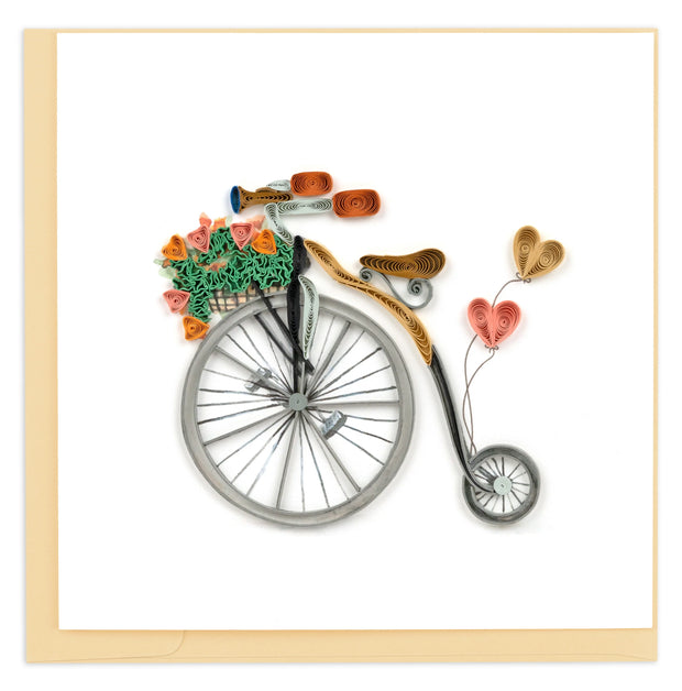Antique High-Wheel Bicycle Quilling Card