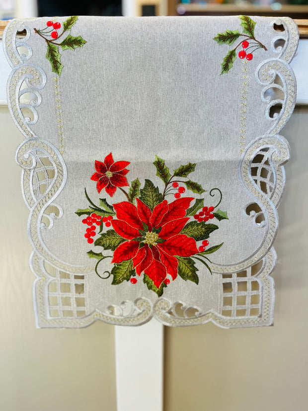 16” x 36" Silver Poinsettia Table Runner