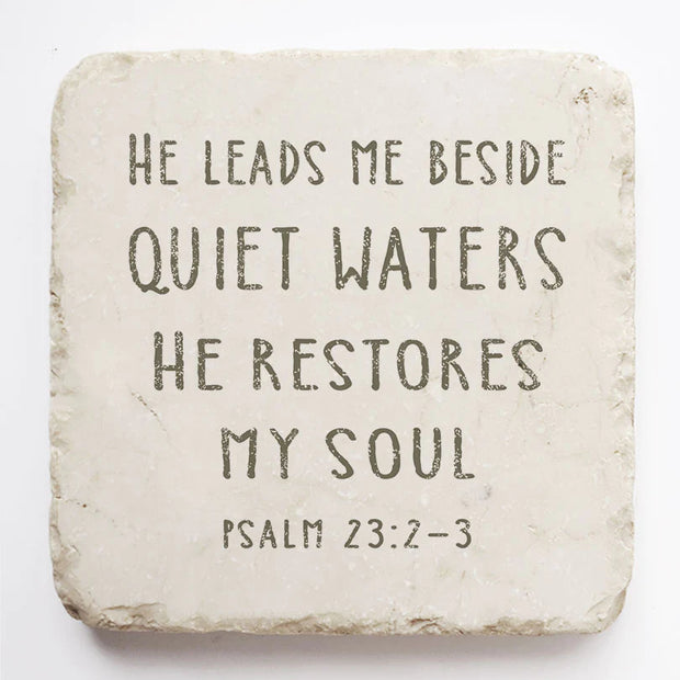 Psalm 23:2-3 Scripture Stone Naturalb