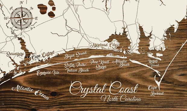Crystal Coast, NC Map in Papier Blanc