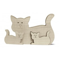 Wooden Cat with two Kittens