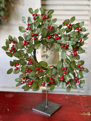 14" Holly Candle Ring with Berries