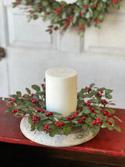 14" Holly Candle Ring with Berries