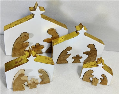 Wooden Nativity with Gold Edges Large
