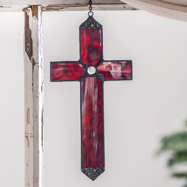 Red Opal Stained Glass Cross