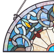 11"H Maxine Blue Half-Moon Stained Glass Window Panel