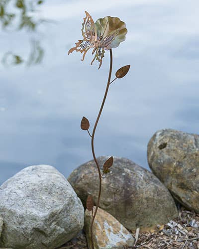 Flamed Butterfly on Flower Garden Stake