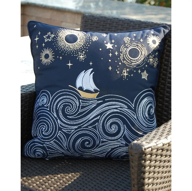 Cape Series Stormy Seas Embroidered Indoor/Outdoor Pillow
