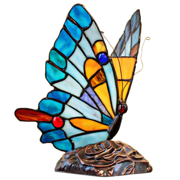 9"H Kiara Blue Butterfly Stained Glass Accent Lamp