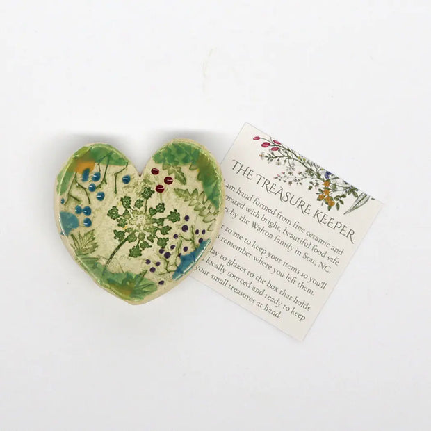 Pressed Flowers Heart Pottery Bowl