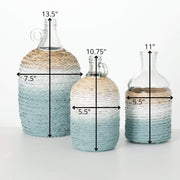 Ombre Blue Grass Wrapped Vases, 3 Sizes