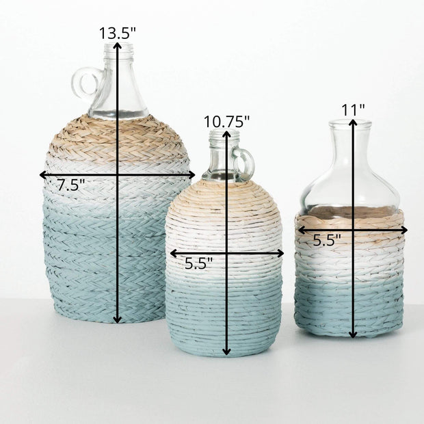 Ombre Blue Grass Wrapped Vases, 3 Sizes