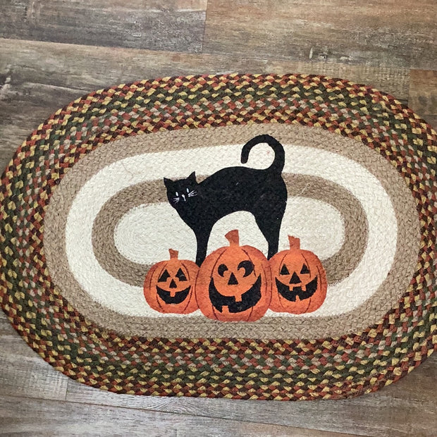 Jute Oval Pumpkin & Cat Rug